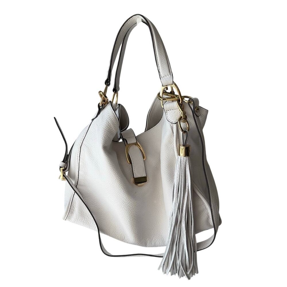 G.I.L.I. Leather Stirrup Hobo Satchel White Fringe Tassel